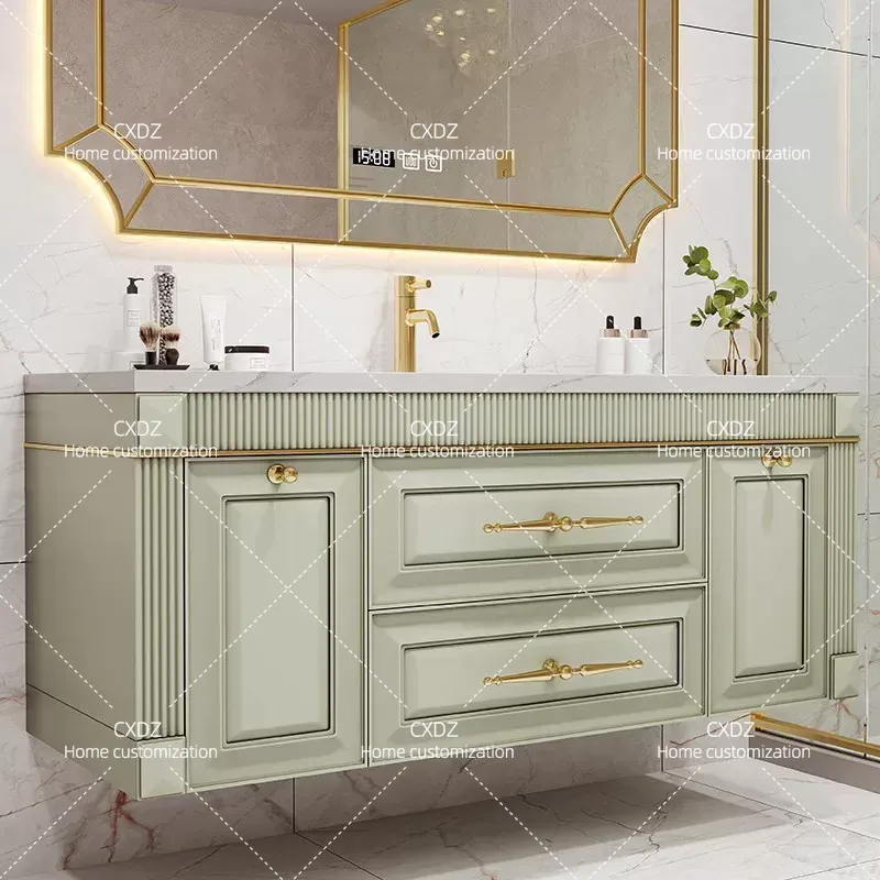 American Oak Rock Slab Seamles - Home Bathroom Vanity Combo ulasan dan harga