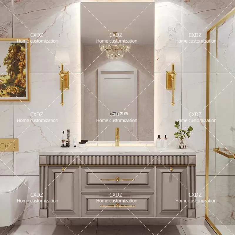 American Oak Rock Slab Seamles - Home Bathroom Vanity Combo ulasan dan harga